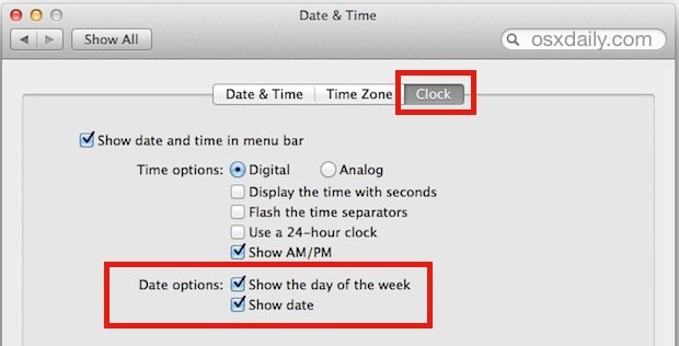 Show the date in the Mac OS X menu bar