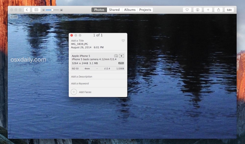 View image EXIF ​​information from photos in Mac OS X.