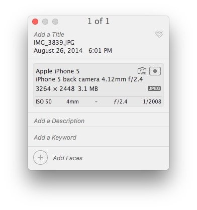 EXIF data image details in Photos for Mac OS X.