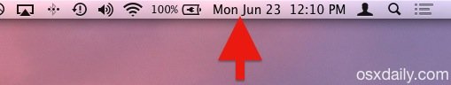 The date and time displayed in the Mac OS X menu bar