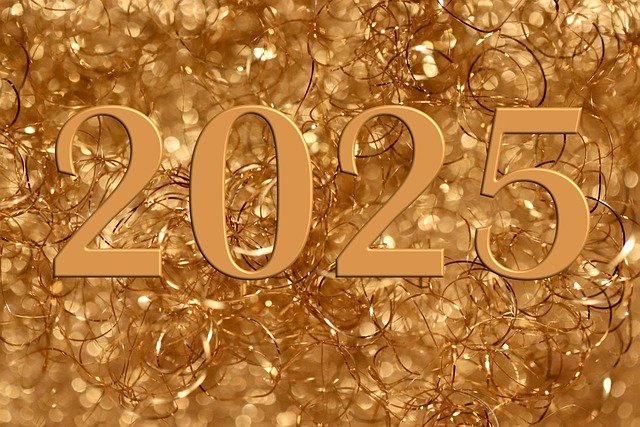 new year's day, 2025, greeting card, golden, typography, sylvester, new year, new year's eve